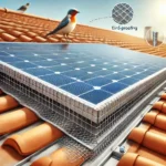 DALL·E-2024-09-28-22.53.56-A-detailed-image-showing-solar-panel-bird-proofing-on-a-rooftop.-The-image-should-include-a-mesh-barrier-around-the-edges-of-the-solar-panels-to-preve.webp