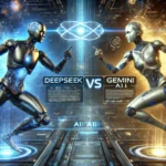 A-futuristic-AI-battle-scene-featuring-DeepSeek-and-Gemini-AI-represented-as-two-advanced-humanoid-robots.-One-robot-symbolizing-DeepSeek-has-a-slee.webp